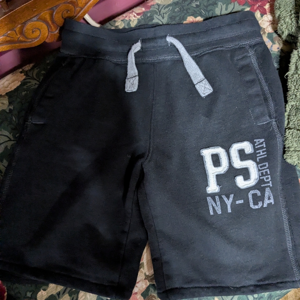 Kids Black Athletic Shorts with Grey Drawcord